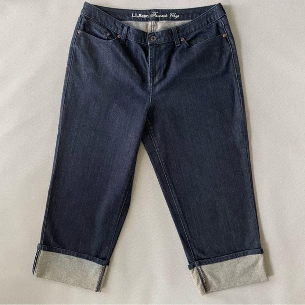 LL Bean Favorite Crop Dark Denim Cuffed Straight Fit Jeans Women’s Size 14 Reg